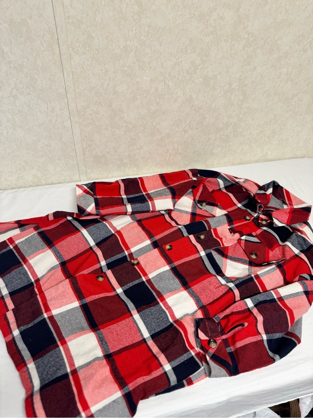 SHEIN Red Navy and White Plaid Button-Up Shirt
